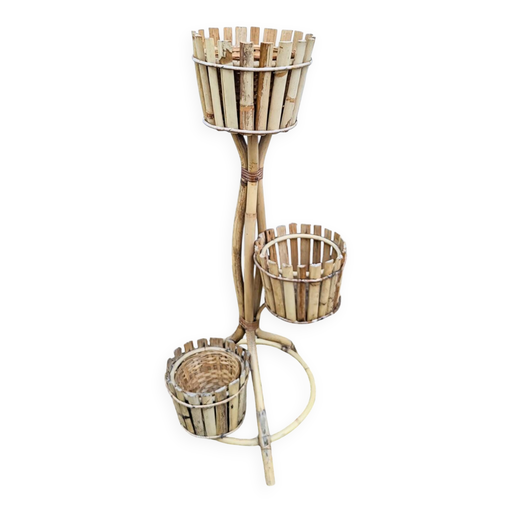 Vintage natural bamboo rattan plant stand