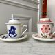 Duo of tea cups / herbal teas Sarreguemines colorful 50s