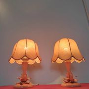 Pair of pink bedside lamps "blush/salmon" fabric lampshade, metal details.