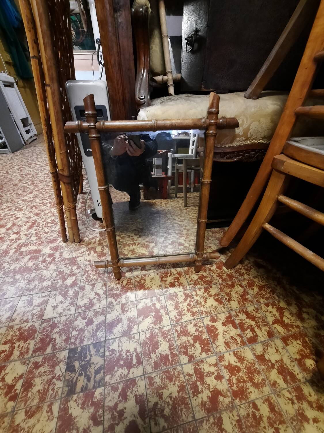 Wooden barber mirror