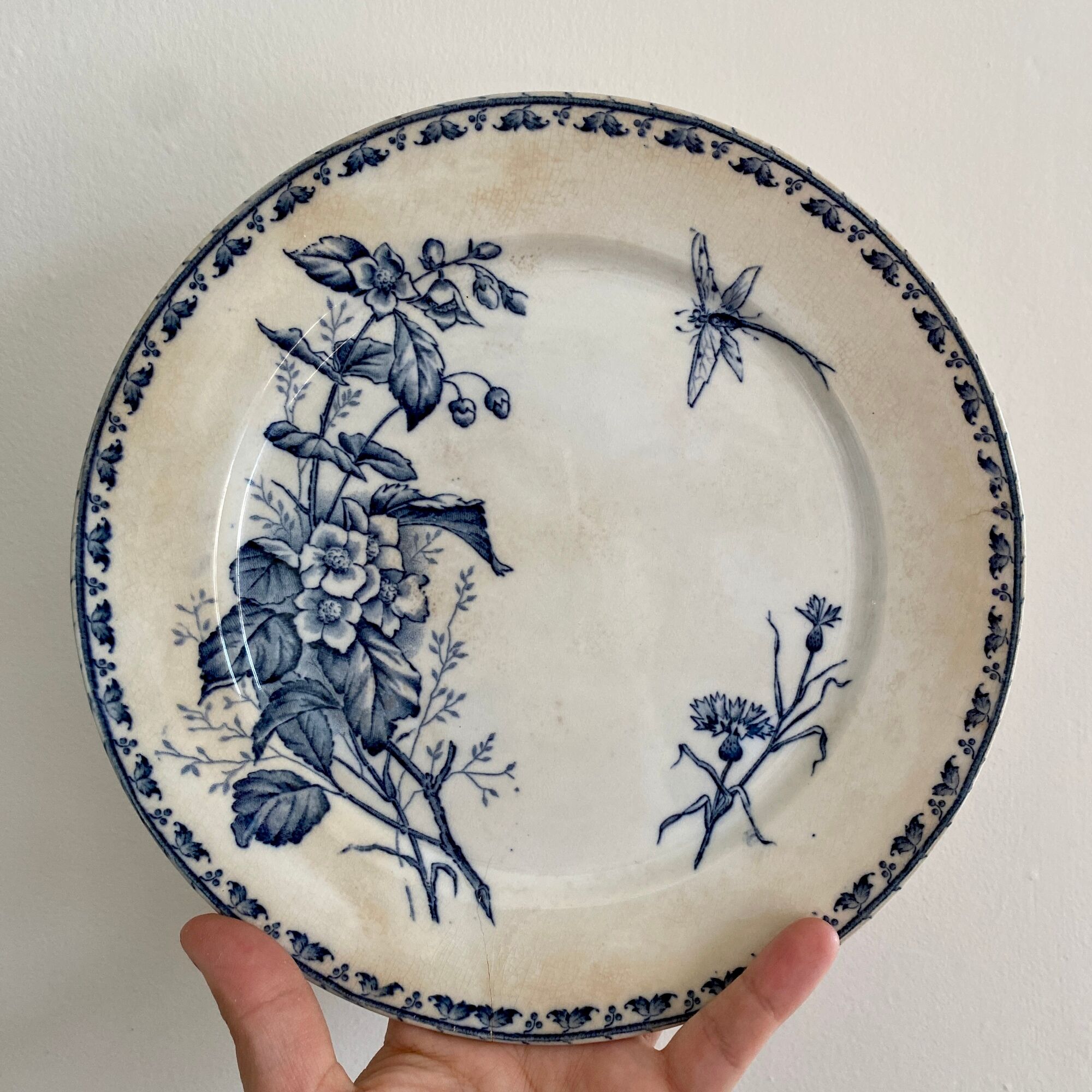 Lot De 6 Assiettes Plates En Grès (27,5 Cm) - Bleu Avec Bord Marron - Lave-vaisselle Et Micro-ondes Safe