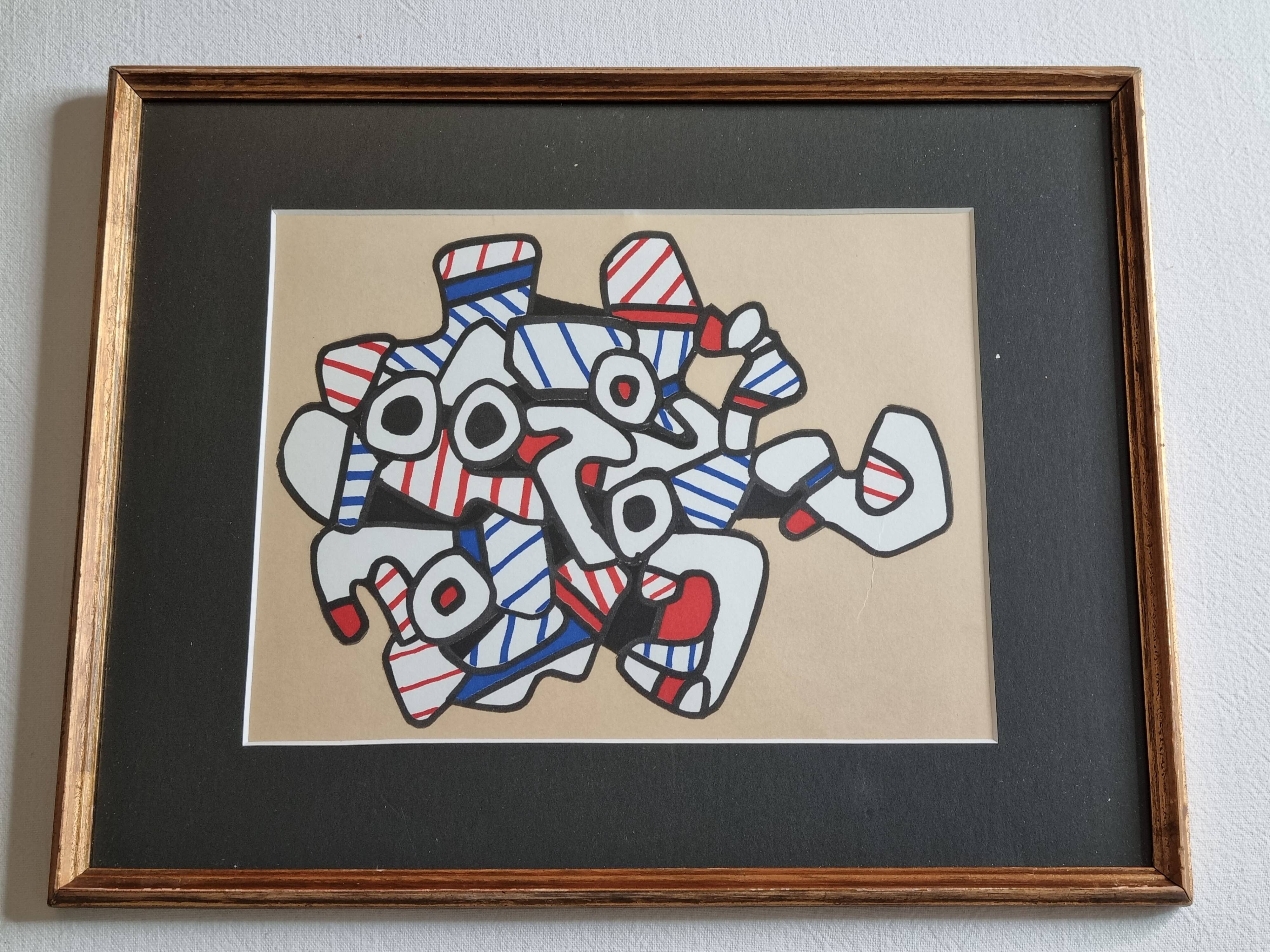 Silkscreen print after Jean Dubuffet, framed, 1970s, 31 x 25 cm