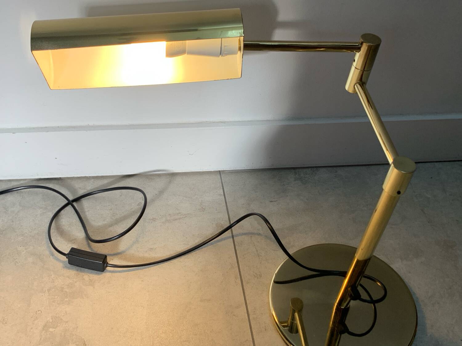 Koch and Lowe style brass articulated desk lamp