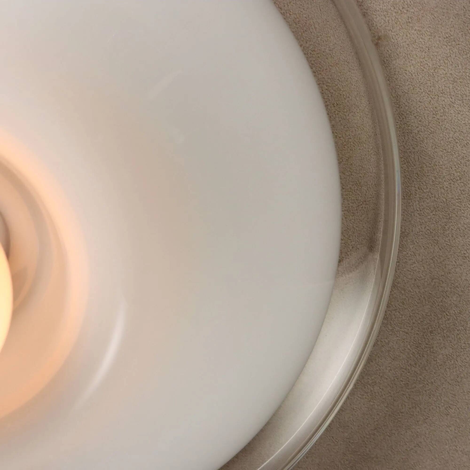 Vintage ceiling light in white and clear glass, Italian design from the 1970s.