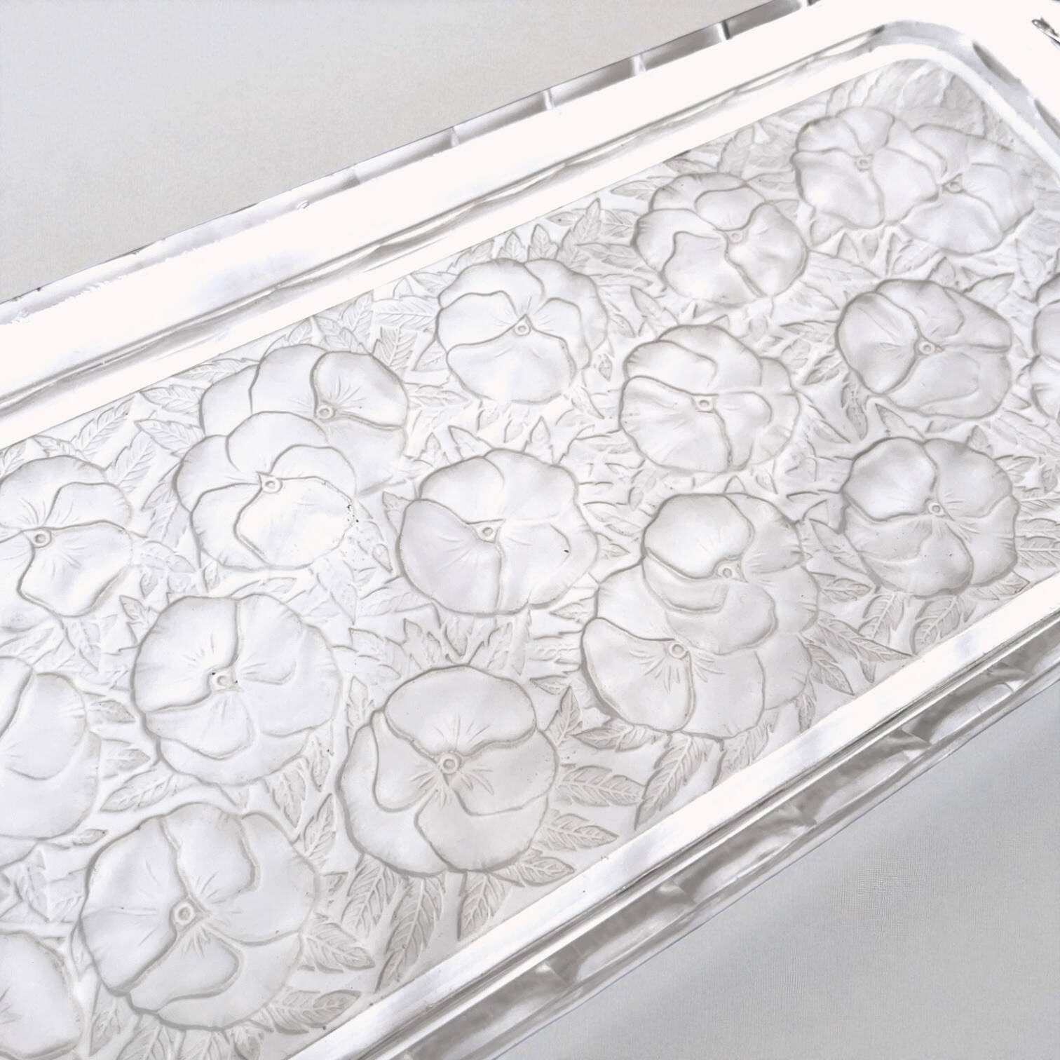 Plateau de service Art Déco en verre - fleurs pensées Vallerysthal Portieux