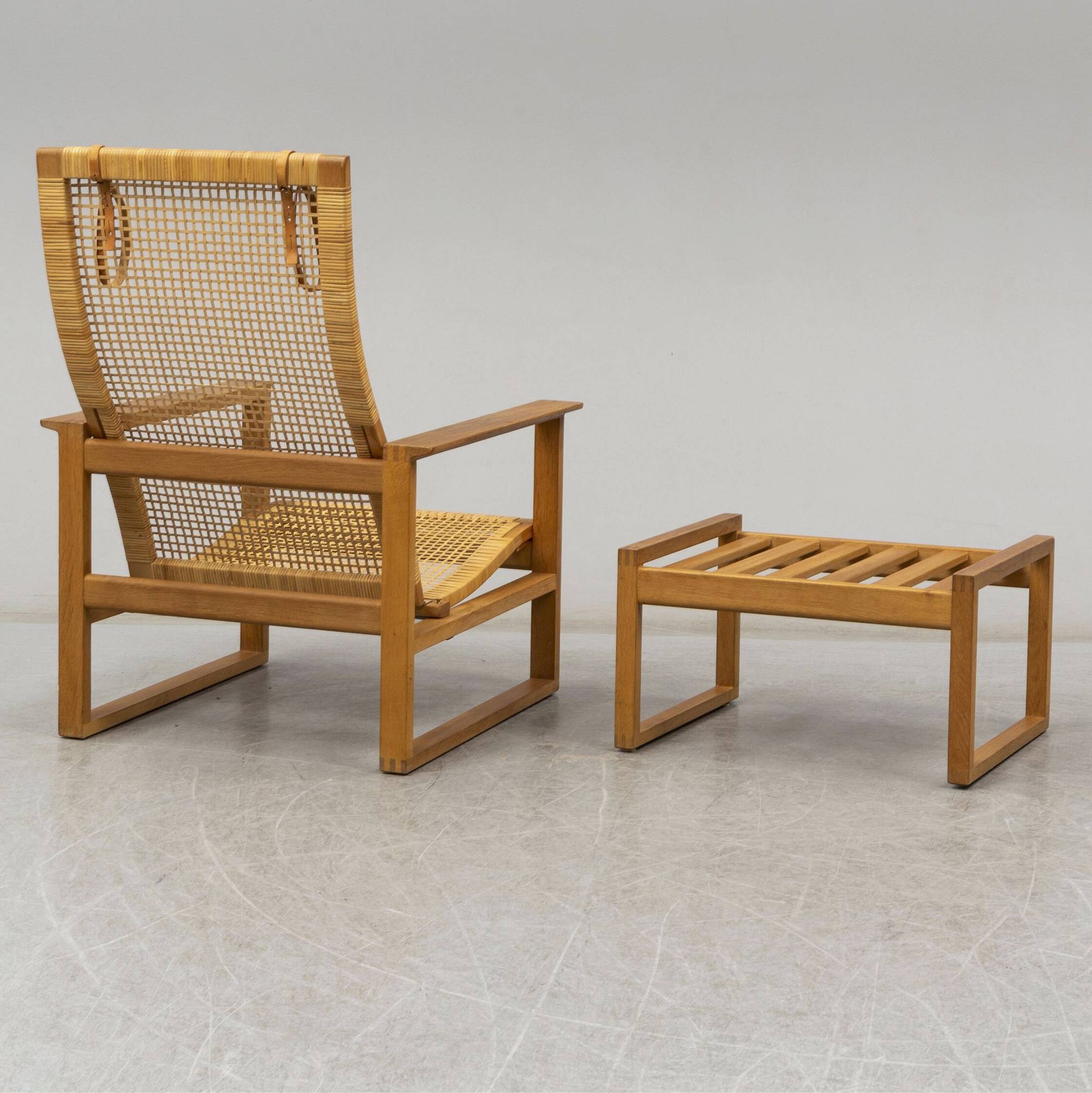 Børge Mogensen Model 2254 Oak Sled chair in cane with footstool