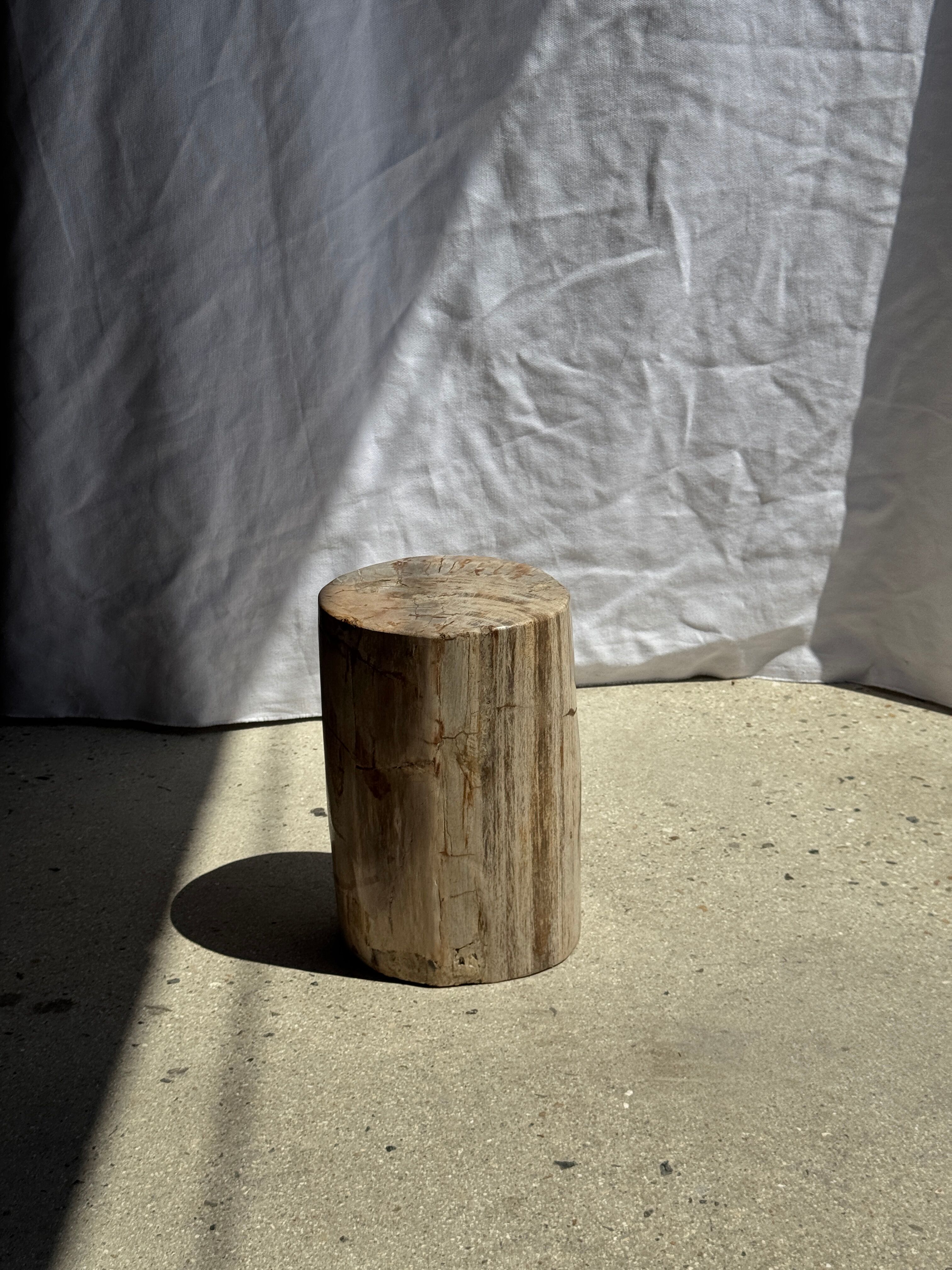 Small side table in white, grey, beige petrified wood H28 D18 - 3330