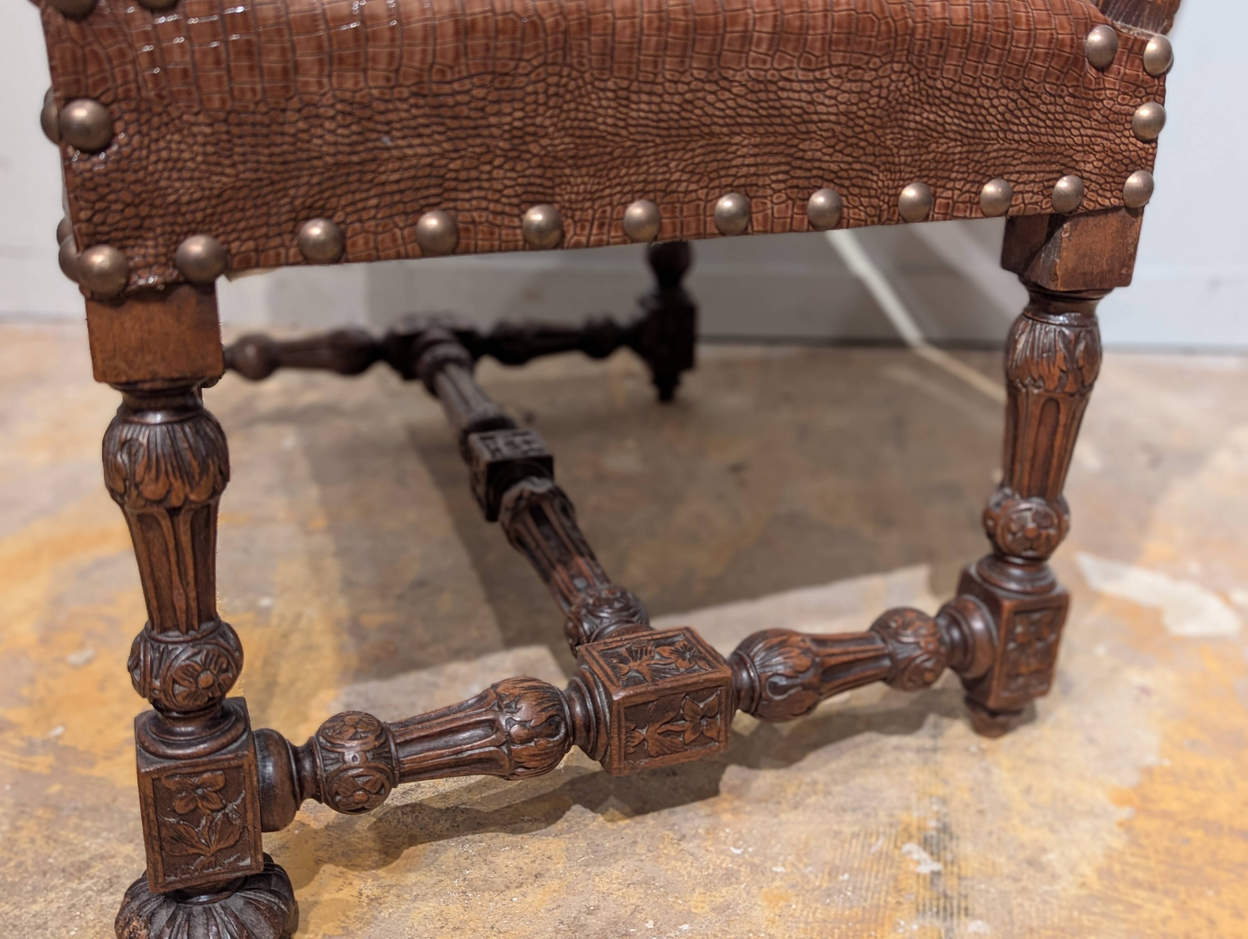 Pair of Louis XIII armchairs, 19th century