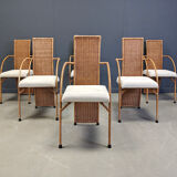 Vintage high back wicker dining chairs, 1980s - set of 6