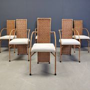 Vintage wicker dining chairs with high backs, 1980s - set of 6