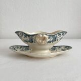 Opaque ironstone sauce boat "Bouquets of roses" from Gien