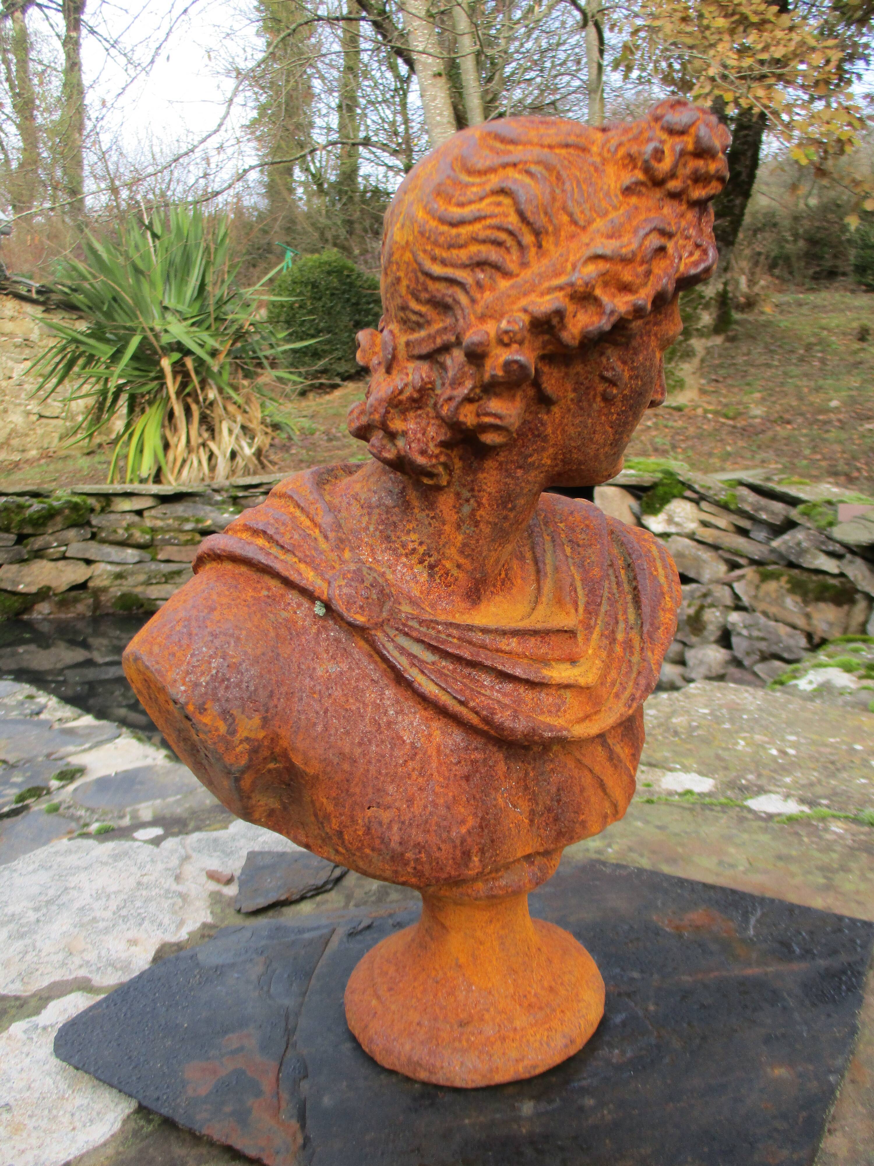 Cast iron bust of a 19th century roman woman