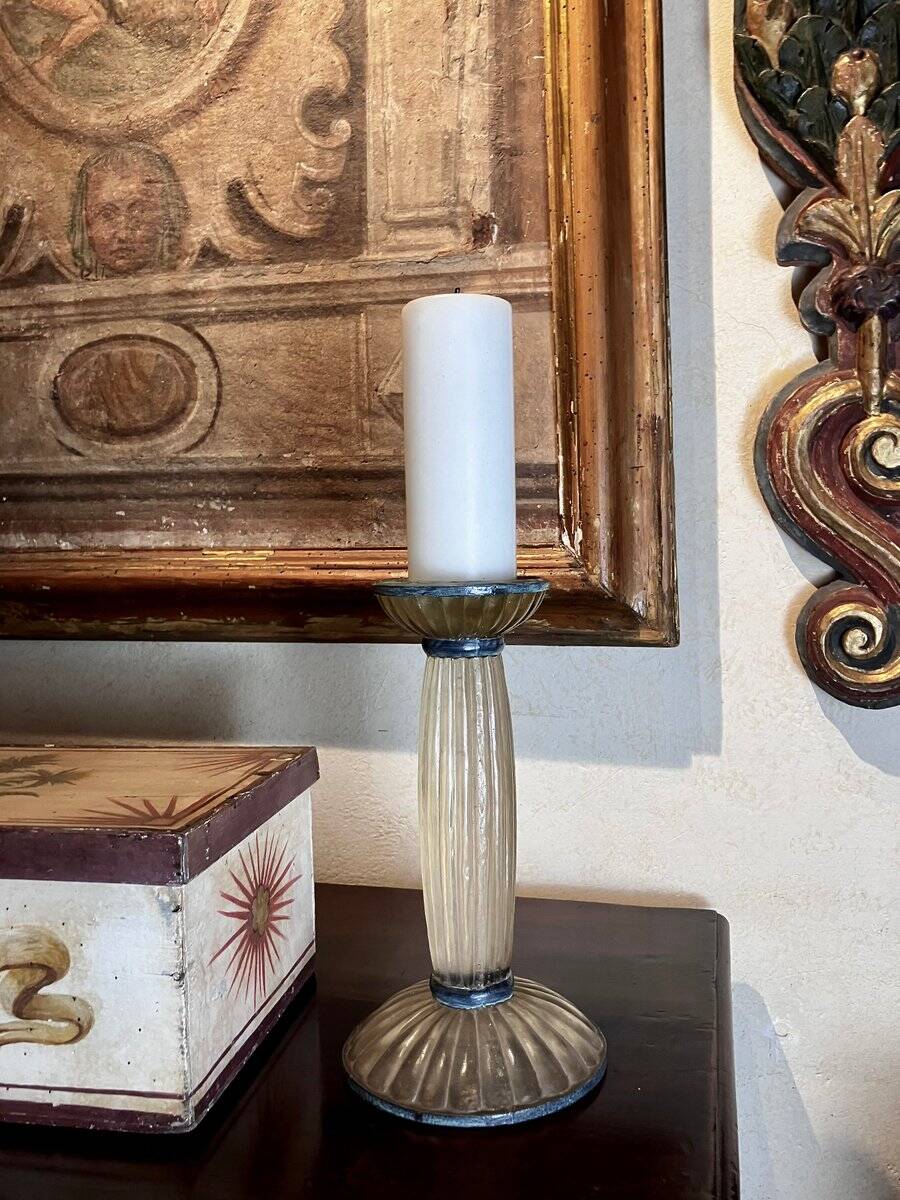 Art Deco Frosted Acrylic and Verdigris Brass Pricket Candleholder