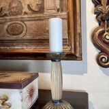 Art Deco Frosted Acrylic and Verdigris Brass Pricket Candleholder