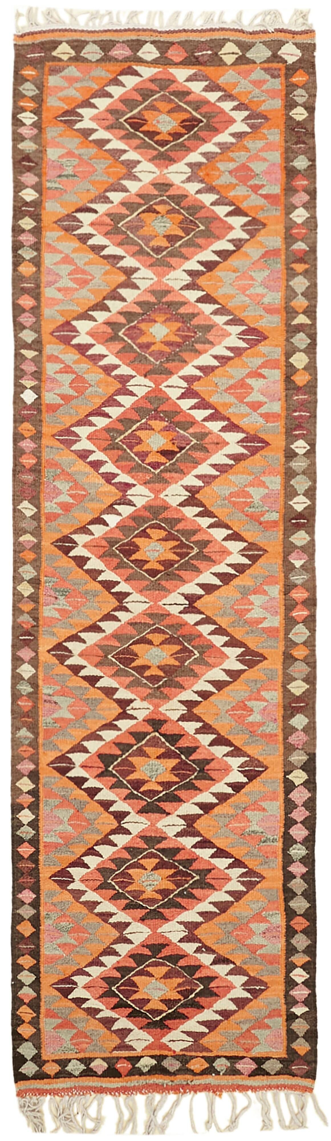 Turkish Handwoven Vintage Herki Kilim 101 cm x 321 cm