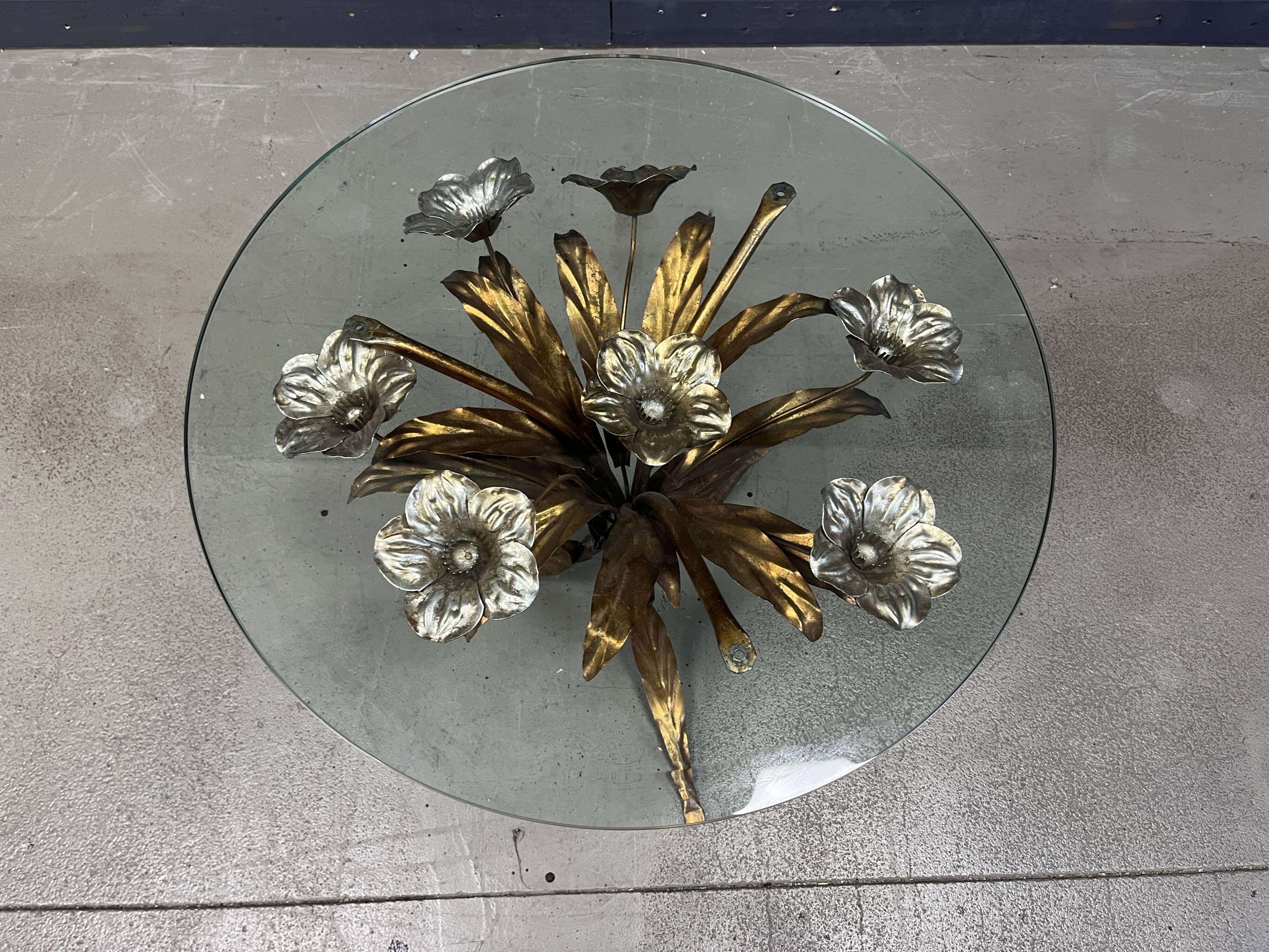 Vintage gilt metal flower side table, 1960s