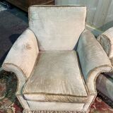 Living room sofa and pair of Napoleon III velvet armchairs