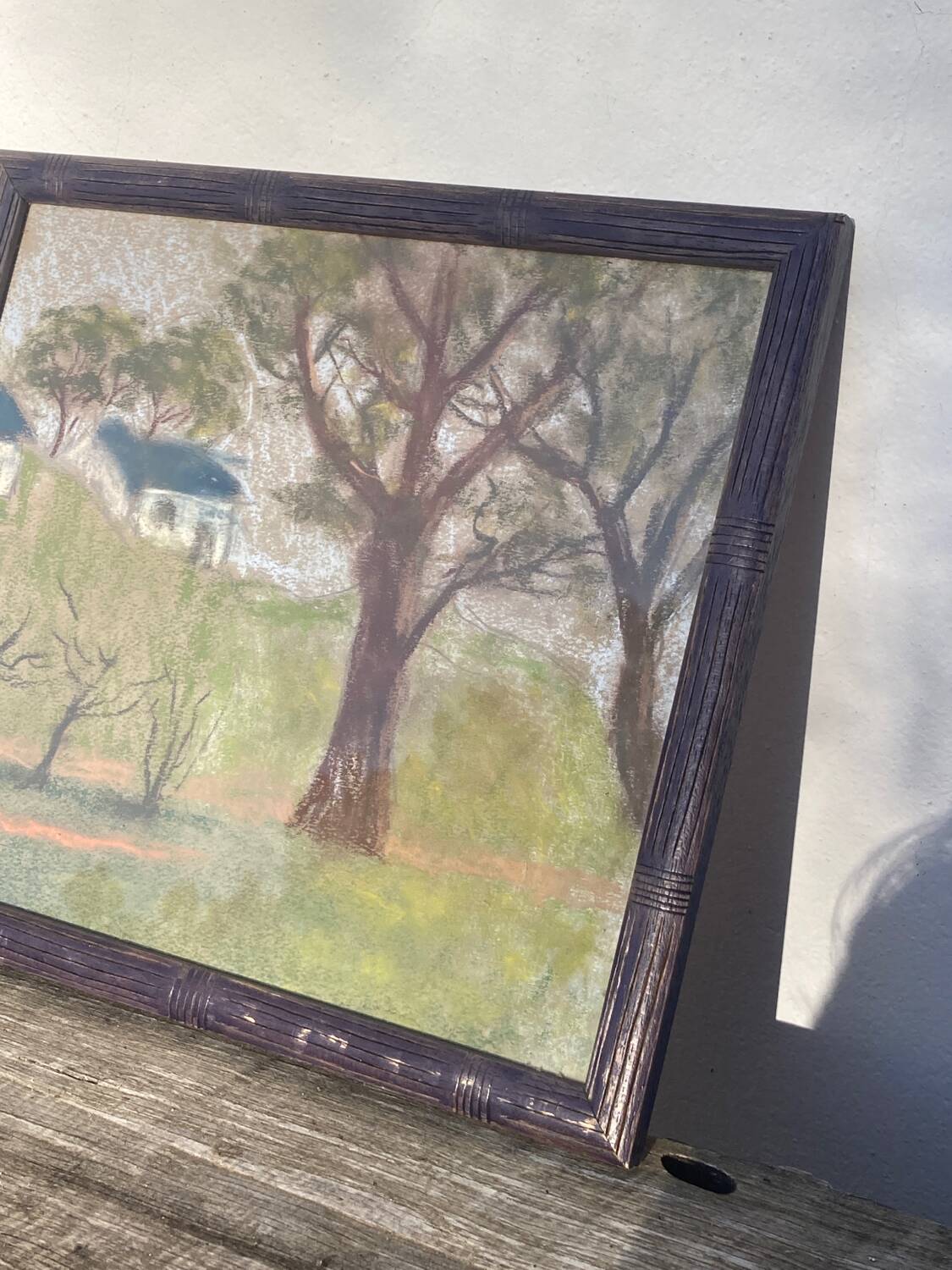 Pastel landscape in wooden frame