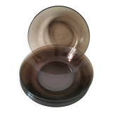 Ensemble de 5 assiettes creuses vintage Duralex en verre fumé marron glacé