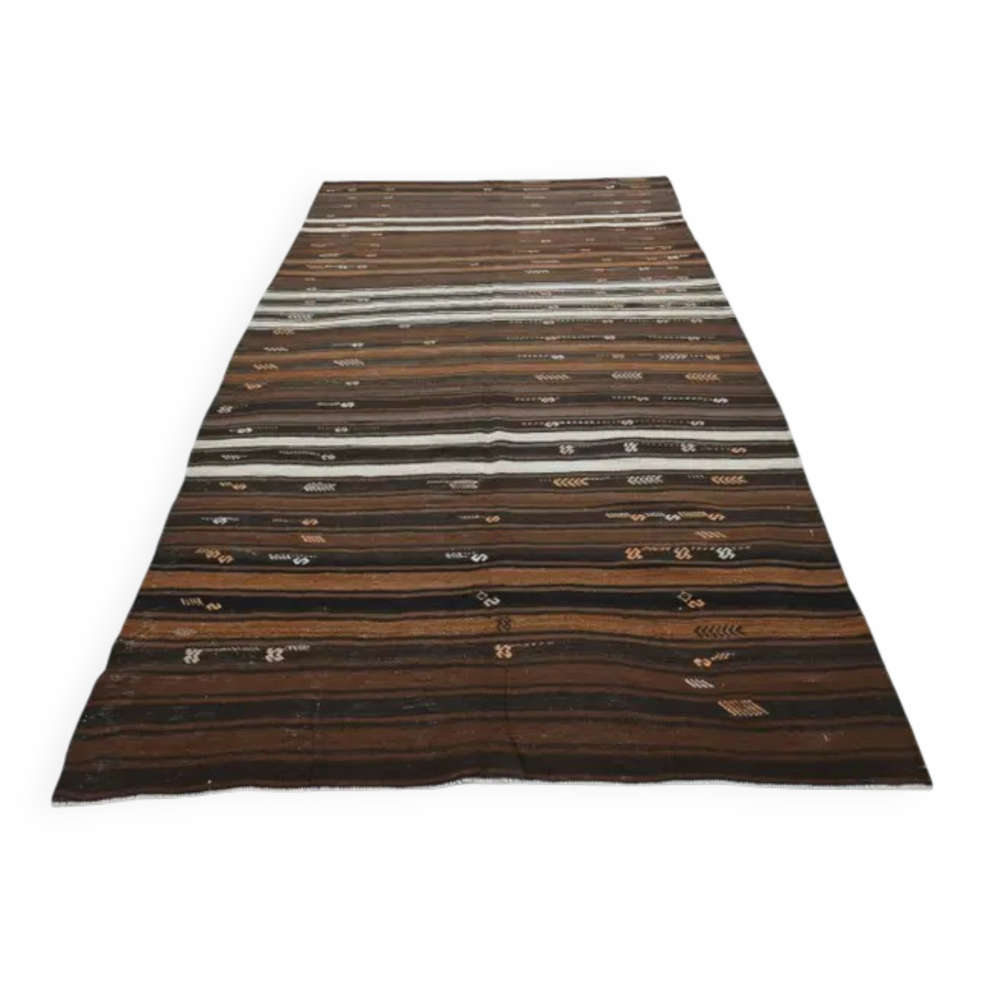 1970s vintage Turkish Oushak handmade wool cotton brown runner rug 170x317