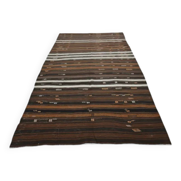 1970s vintage Turkish Oushak handmade wool cotton brown runner rug 170x317