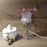 Upcycled vintage pink tulip glass table lamp
