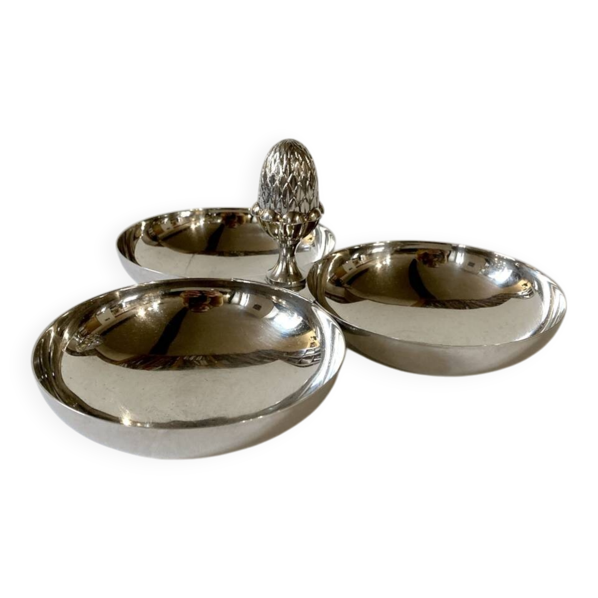 Silver-plated aperitif server / metal beggar, pine cone handle