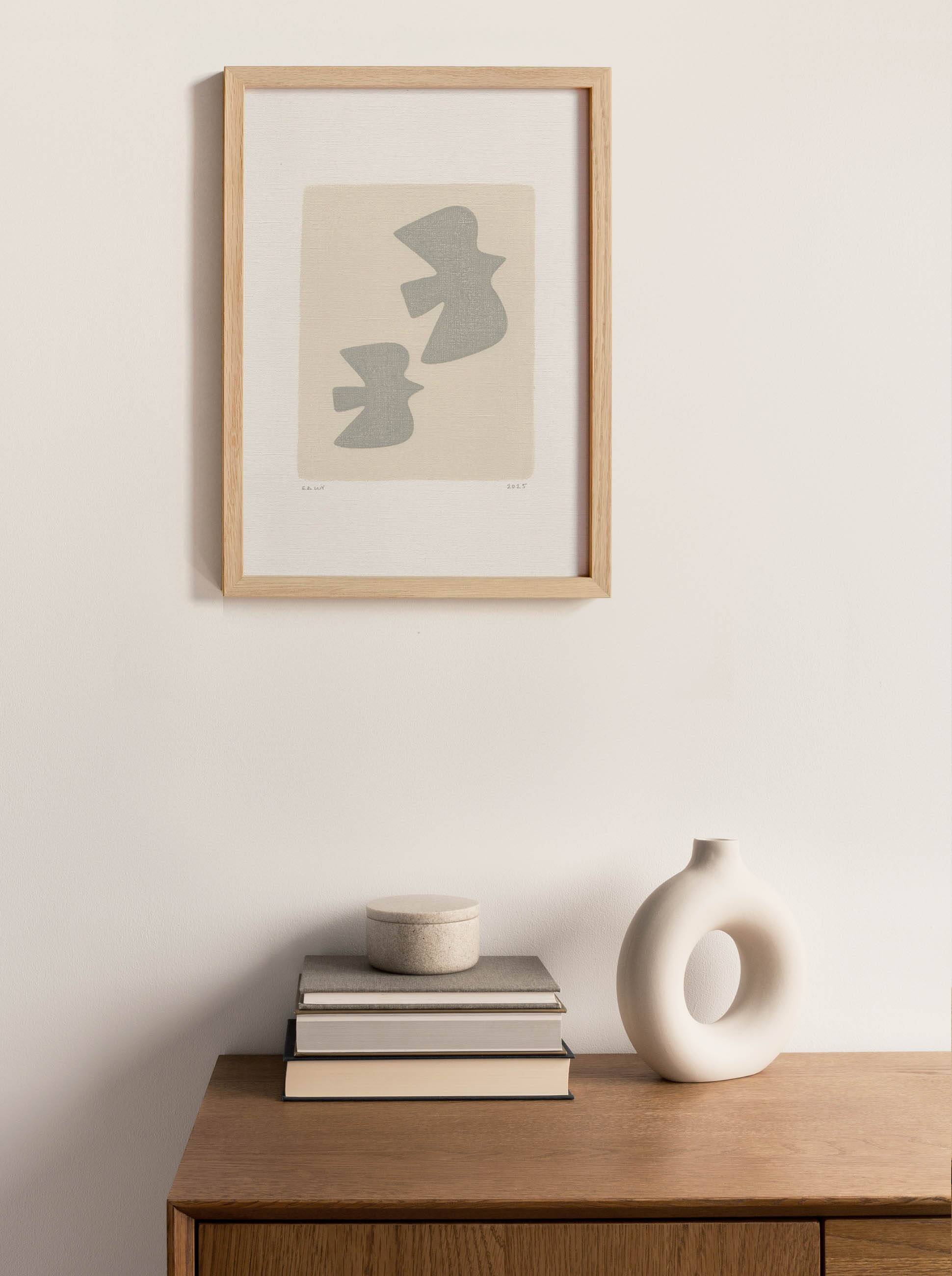 Abstract painting on paper - Birds B137 - painting signed eawy