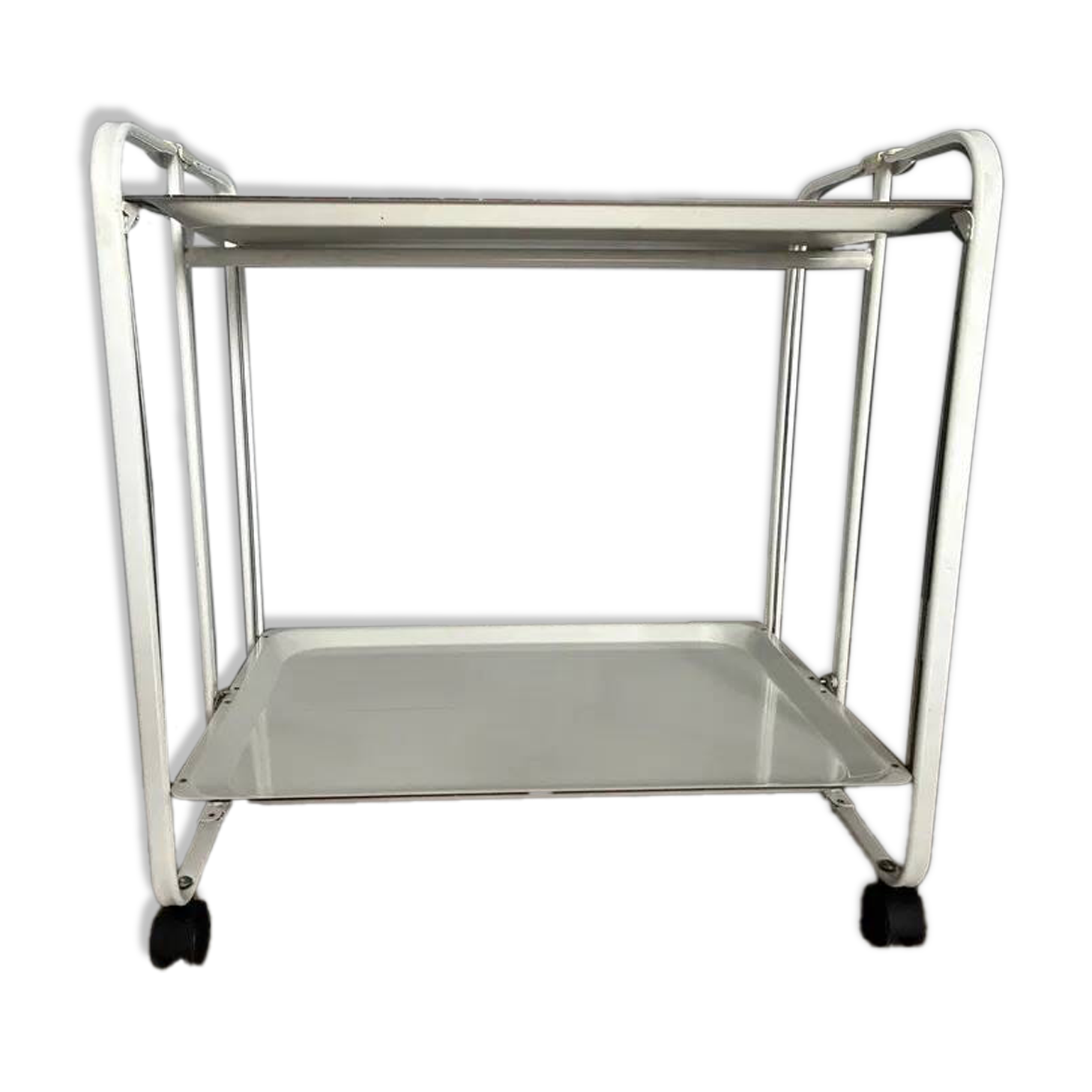 Folding Mobile Bar Cart / Serving Trolley — White, 1970s