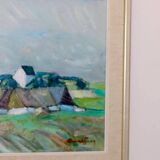 Peinture à l'huile sur toile suédoise du milieu du siècle " Paysage " de Carl Berndtsson -- Vintage et encadrée