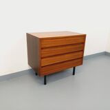 Vintage Scandinavian modernist chest of drawers in rosewood and black metal.