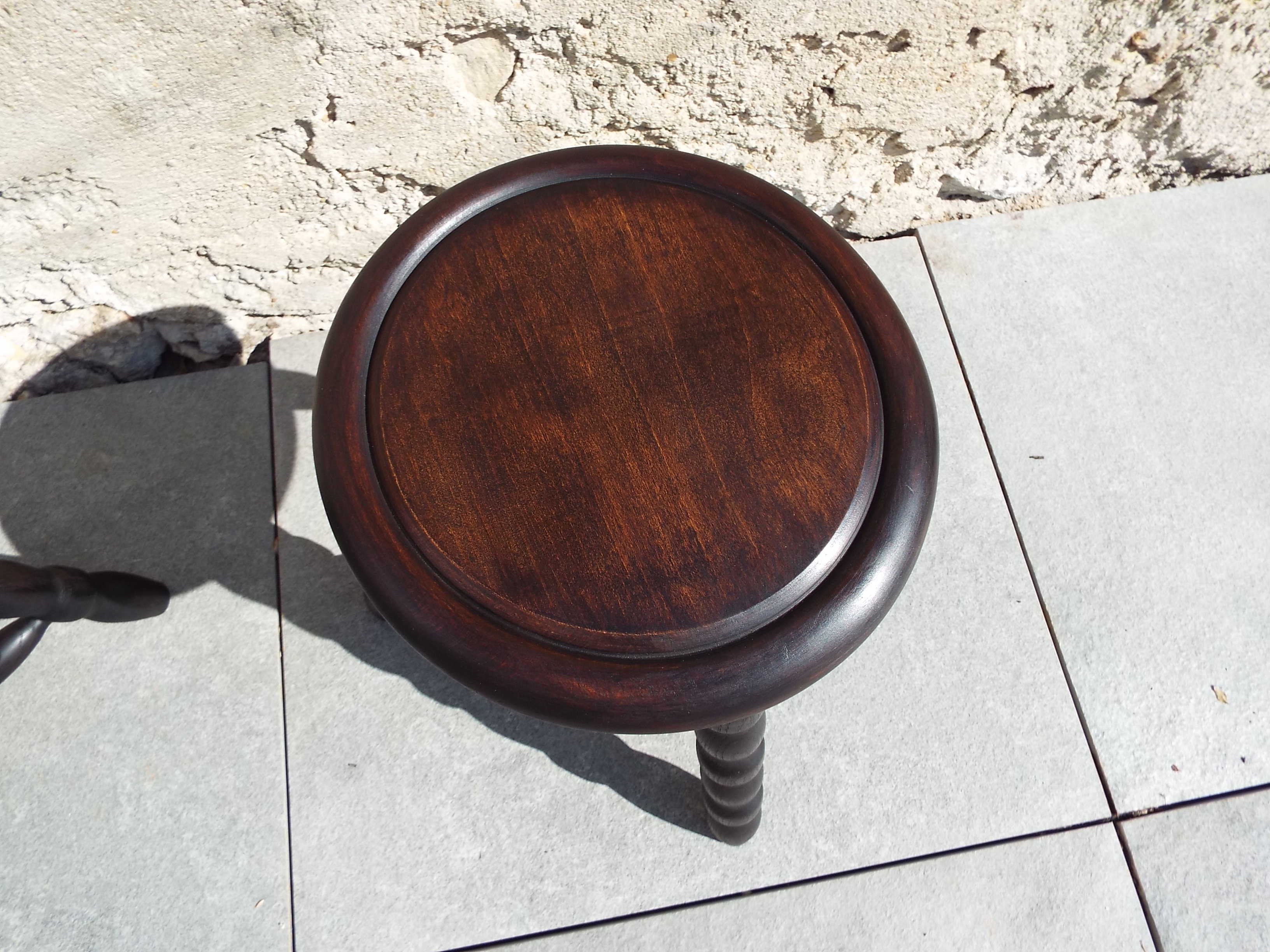 Pair of turned wooden tripod stools