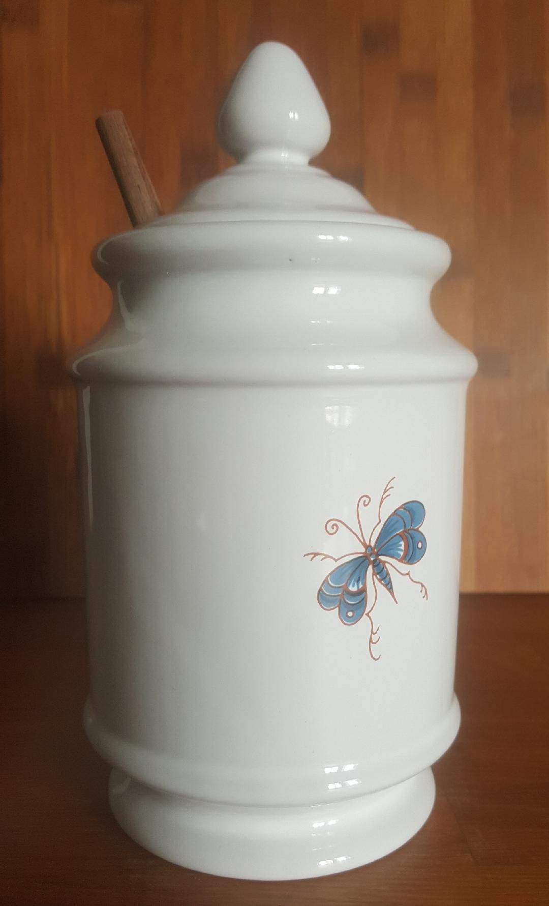 Olive pot decoration Blue moustiers in faience of Desvres GF Fourmaintraux