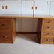 Rare vintage desk Ash and woven rattan - Large top - 6 drawers - Functional desk