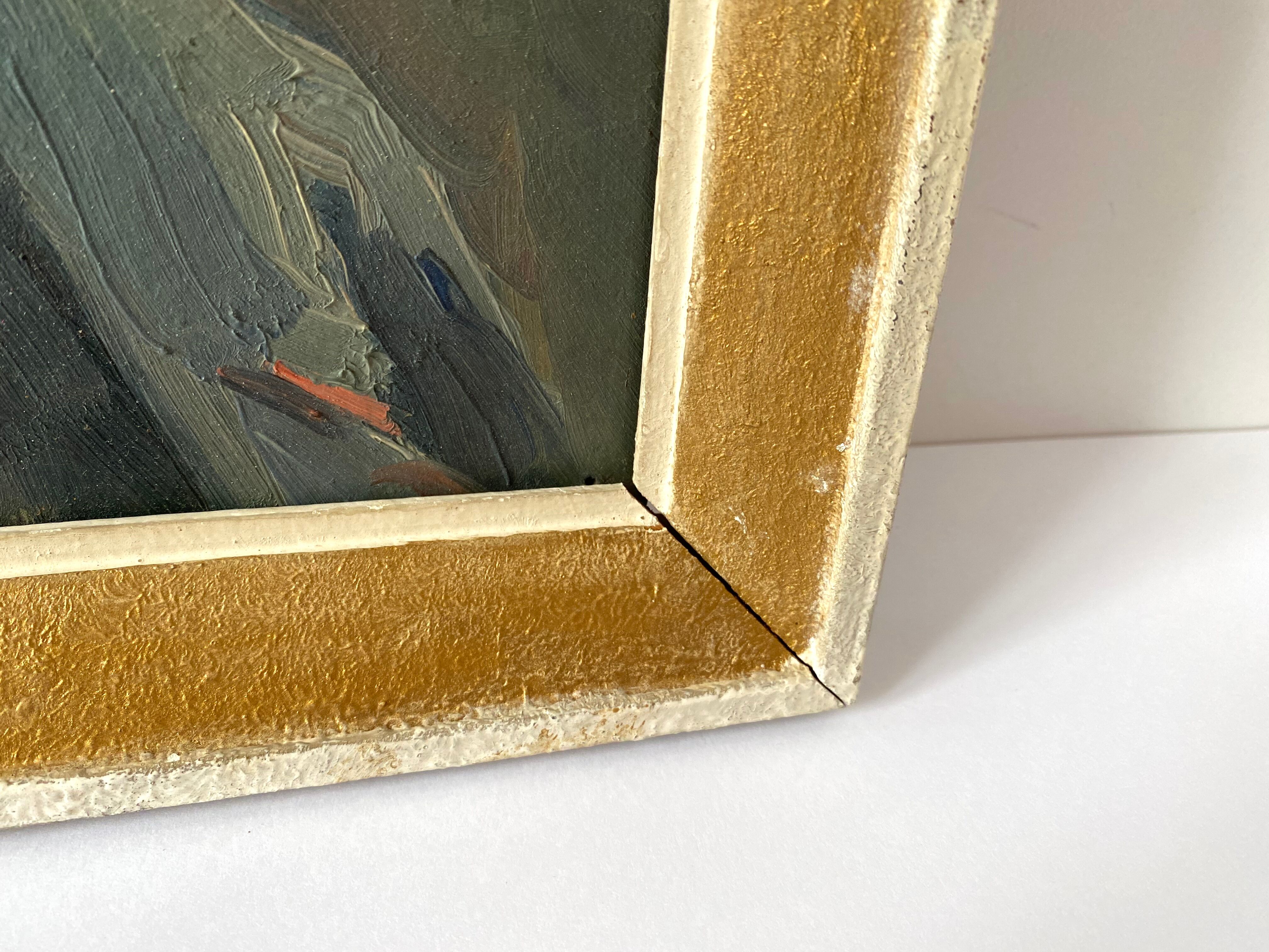 Huile sur carton d’un homme XXème siècle