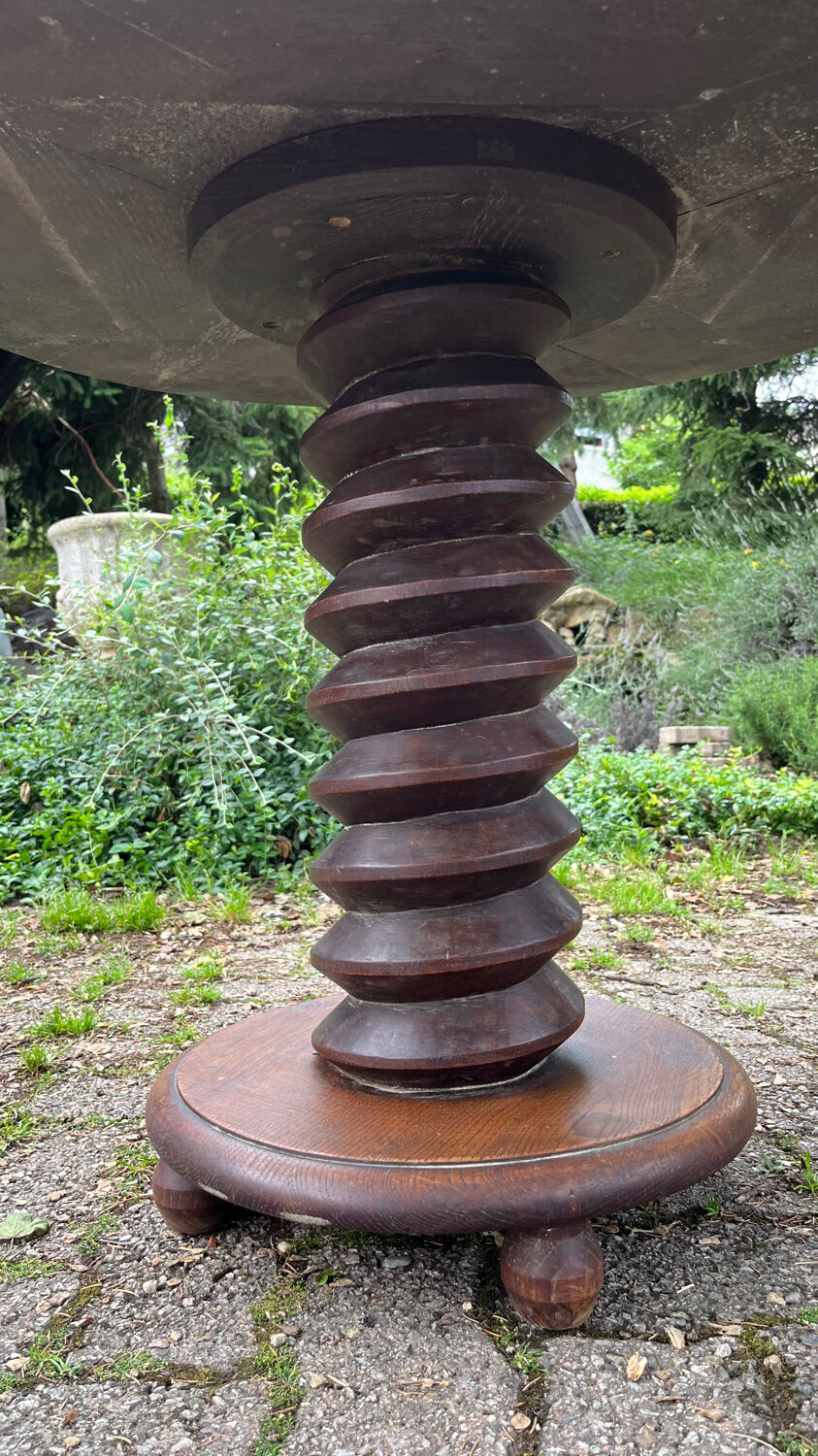 Pedestal table oak screw vintage press