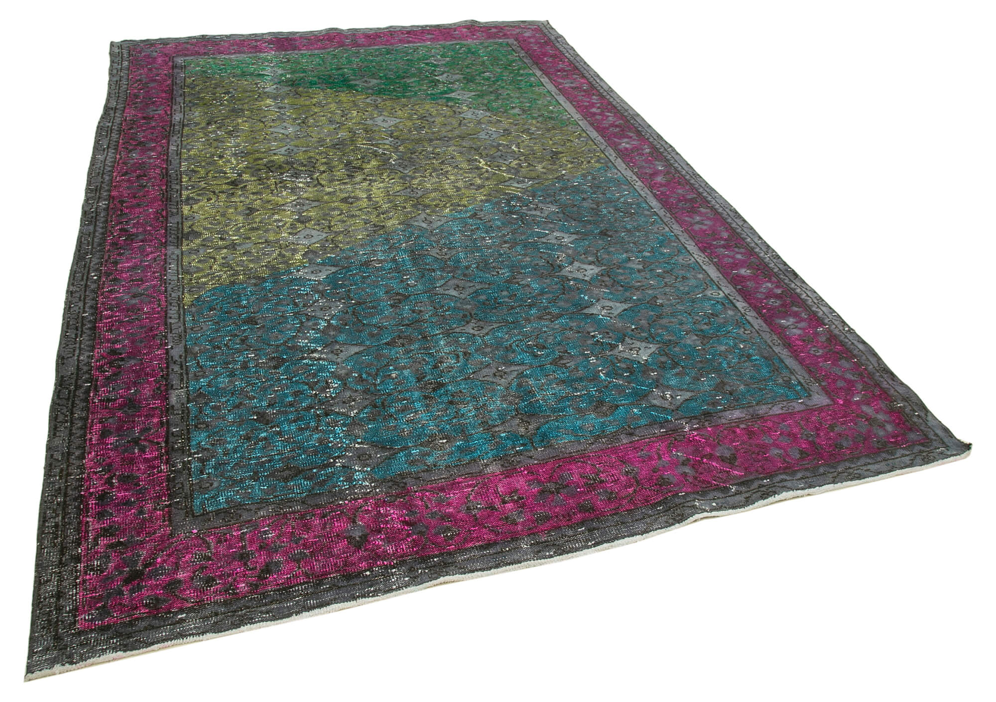 Hand-knotted carved anatolian 1970s 205 cm x 303 cm fuchsia carpet