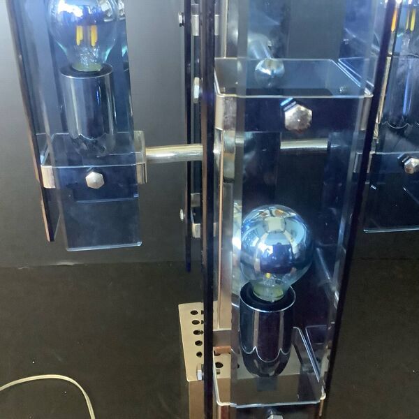 Lampe Veca Fontana Arte Italy Bleue Vintage 70 Lustre Transformé