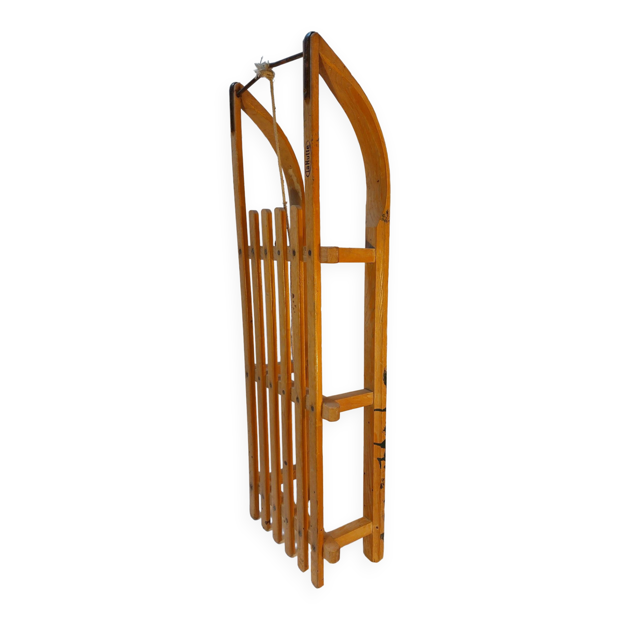 Vintage solid beech sled signed La Hutte - 110 cm