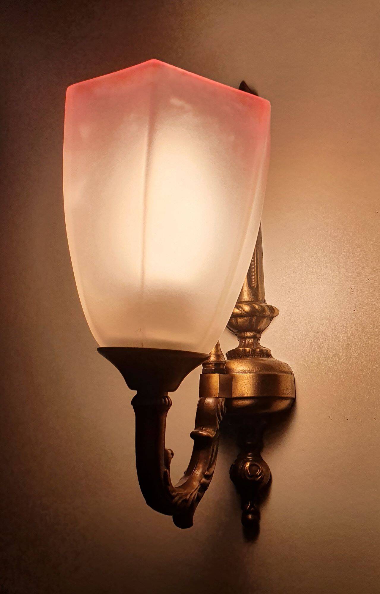 Pair of Art Deco pink wall sconces