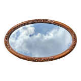 Large Art Deco oval mirror in carved wood - 87 x 53 cm