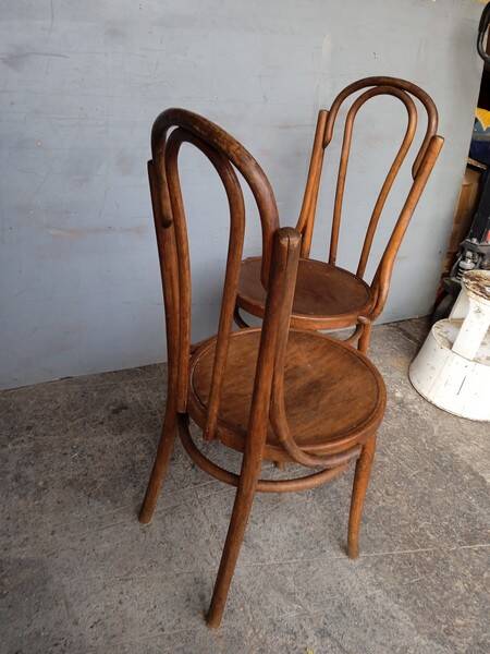 Paire 2 chaises bistrot bois courbé vintage