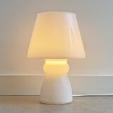 White vintage glass table lamp, mushroom lamp