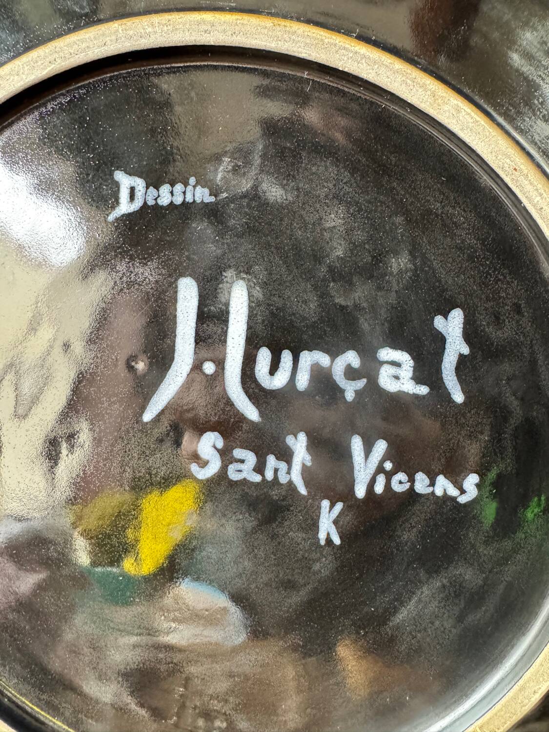 Large ceramic plate J. Lurçat with zoomorphic decoration in black on a white background.