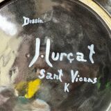 Large ceramic plate J. Lurçat with zoomorphic decoration in black on a white background.