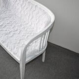 Art Nouveau bench in painted white wood and faux fur fabric, 1940s, 2-seater.