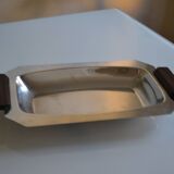 Art Deco serving dish in chrome metal with ebony handles.