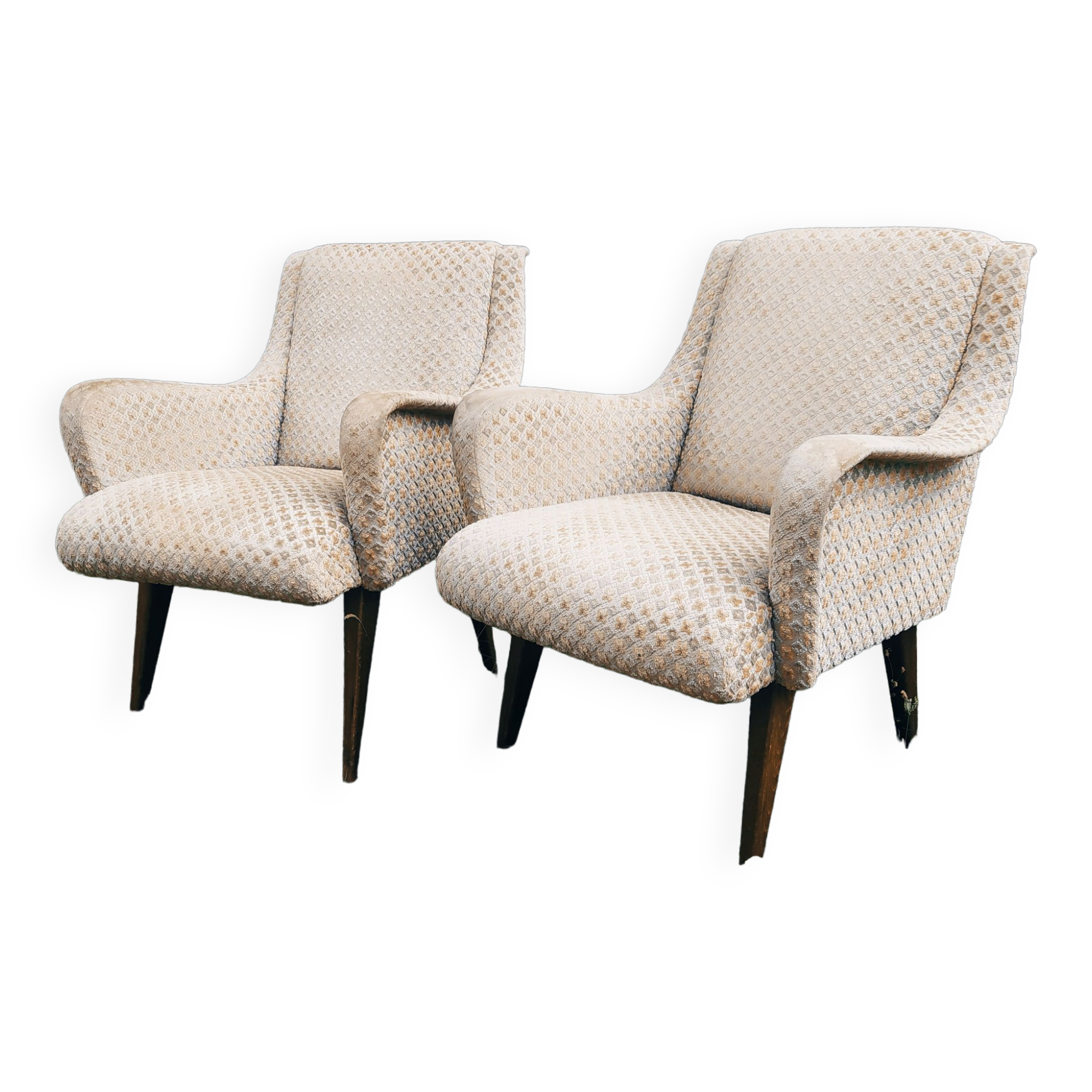 Pair of vintage armchairs 1950 armrests in wave