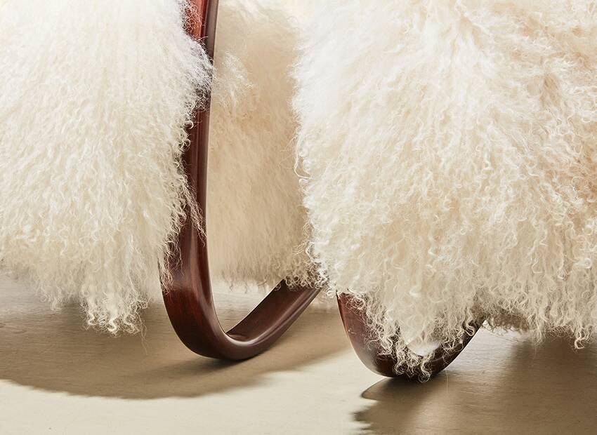 Pair of H-269 lounge chairs in Mongolian sheepskin, Jindrich Halabala, 1930s