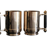 Pair of art deco bronze beer mugs France, 1940s, signed Bronze Star